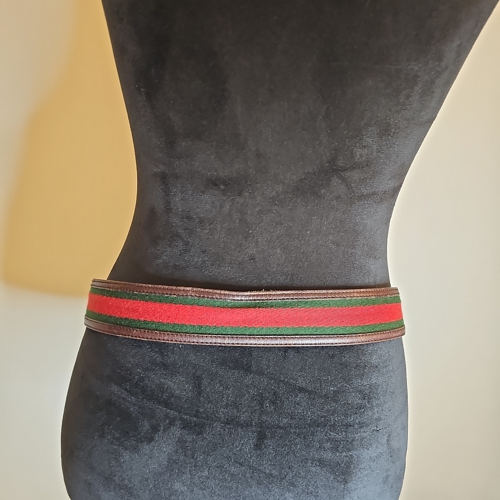 Gucci Women's Leather And Canvas Belt with Red and Green Stripes Vintage - Picture 6 of 11